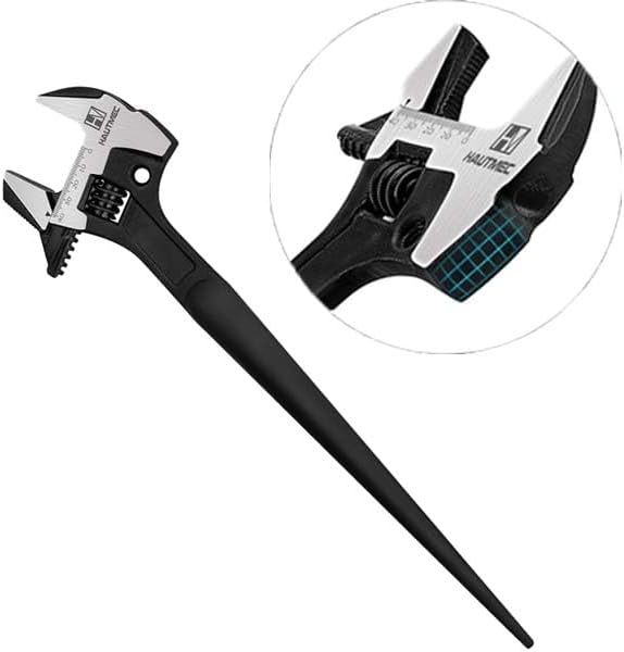 HAUTMEC 16inch Adjustable Spud Wrench, 4 in 1 Multifunctional Spud Wrenches, Adjustable Wrench and Hammer, Extra Wide Jaw Up to 1.6" (41mm) Metric & SAE Scale, Oxide Finish, for Garage Workshop DIY