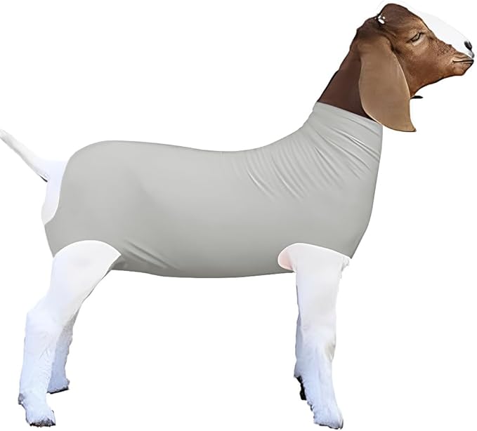 Light Grey Spandex Goat Tube Cover for Show Goats - Large Size, Durable Livestock Show Supplies, Breathable & Adjustable Fit (Light Grey, Large)
