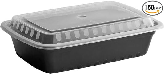 Black Rectangular Microwavable Container with Lid, 38 oz, Heavy Weight Polypropylene, BPA Free, 150 per Case, 8.75 x 6.25 x 2.44 Inches