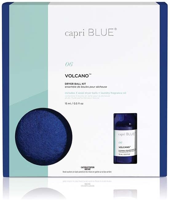 Capri Blue Volcano Dryer Ball Kit – Includes 3 100% Wool Dryer Balls +1 Volcano Laundry Fragrance Oil – Reusable Dryer Balls Eliminate Wrinkles, Static & Lint – Cruelty Free & Non-Toxic Laundry Balls