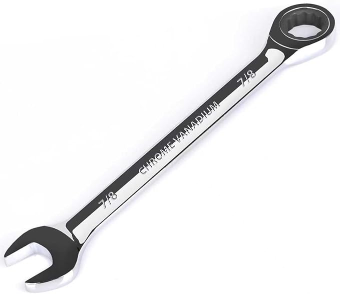 Egofine 7/8 inch Ratcheting Combination Wrench SAE, Industrial Grade Gear Spanner with 12-Point Design, 72-Tooth Ratchet, Chrome Vanadium Steel