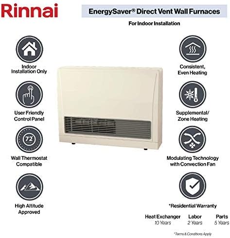 Rinnai EX17DTP Direct Vent Wall Furnace, Indoor Propane Heater, Energy Efficient Space Heater, 17,000 BTU, Beige