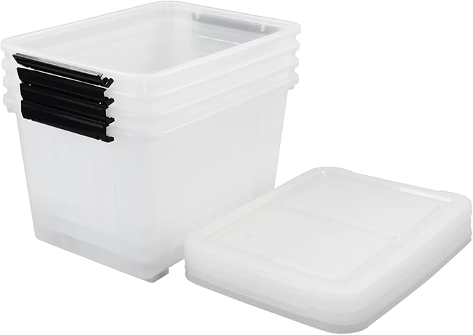 4-Pack Plastic Large Storage Box with Lid, Latching Storage Box Bin, Clear, 30 L