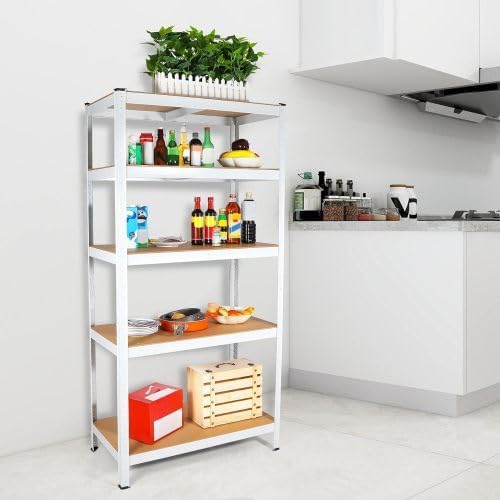 LuckyNote】5 Tier Laminated White Metal Shelving Unit Adjustable Garage Storage Utility Rack Heavy Duty Shelves Organization Multipurpose Shelf Warehouse Basement Pantry 29" W x 12" D x 59" H 1Pack