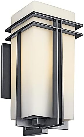 Kichler Tremillo 20.25" Outdoor Wall Sconce Light in Black, Exterior 1-Light Fixture with Satin Etched Cased Opal Glass, (20.25" H x 10" W), 49203BK