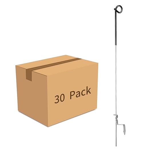 Fence Shock 41 Inches Systems Pig Tail Step-in Fence Post, Stainless Steel for Garden and Farm, Portable Fence Ideal for Electric Fencing - Pack of 30 Black