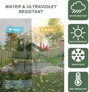 Large Metal Chicken Coop, Walk-in Chicken Run Cages with Waterproof and Anti-Ultraviolet Cover for Outside(10' L x 26 W x 6.56' H) Spire Top