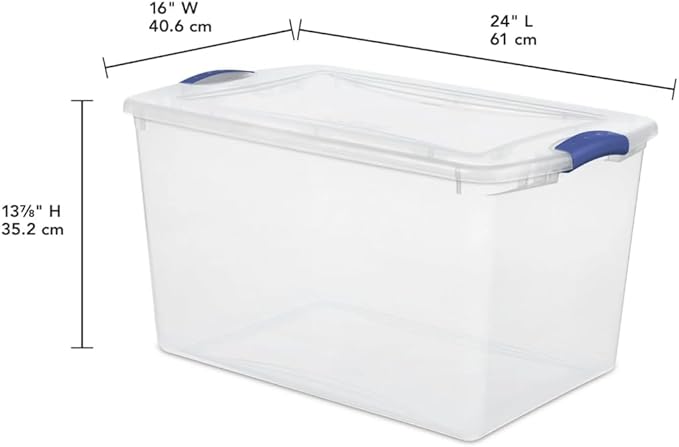 2 Pack 66 Quart Clear Plastic Storage Bins with Blue Latch Lids – Containers for Home, Closet & Garage Organization, Ideal for Bulky Item Storage