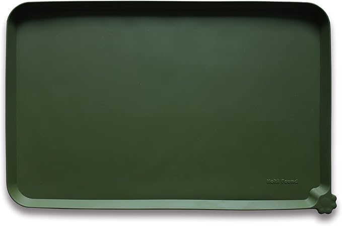 Hoki Found Large Silicone Pet Food Mats Tray - Waterproof Dog Pet Cat Feeding Mat - Non Slip Pet Dog Cat Food Bowl Mats Placemat -Pet Water Mats for Carpet - Dark Olive