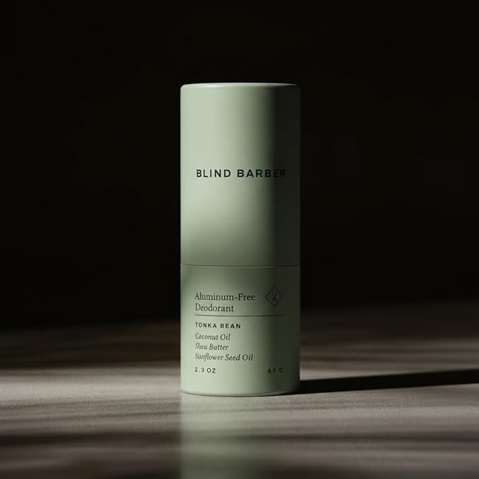 Blind Barber Aluminum Free Deodorant - 98% Naturally Derived Men's Deodorant Stick With Soothing Shea Butter & Coconut Oil - Odor-Fighting & Moisture-Absorbing Formula - Tonka Bean Scent (2.3 oz)