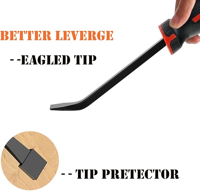 Dr.Roc 4pcs Pry Bar Set with Ergonomic Handles with Strike Cap and Angled Tip Machanic Hand Tools for Prying, Lifting,Pulling,demolishing and Repairing