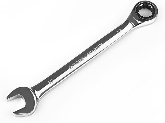 Egofine 17mm Ratcheting Combination Wrench Metric, Industrial Grade Gear Spanner with 12-Point Design, 72-Tooth Ratchet, Chrome Vanadium Steel