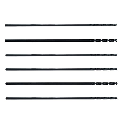 MAXTOOL 1/4"x12" 6pcs Identical Aircraft Extension Drills HSS M2 Extra Long Deep Twist Drill Bits Straight Shank Fully Ground Black; ACF02B12R16P6