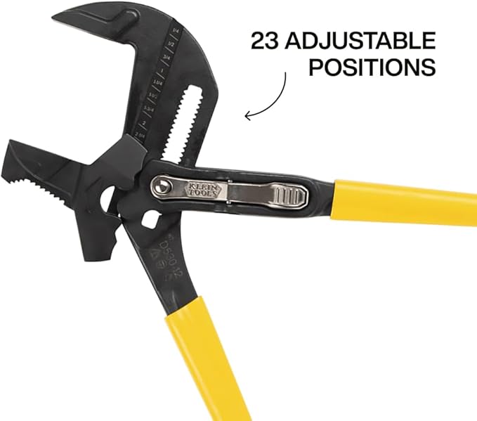 Klein Tools D53012 Plier Wrench, High Leverage Multi-Use Pump Plier with Adjustable and Reversible Double-Sided Jaw, Smooth and Knurled Teeth, 12-Inch