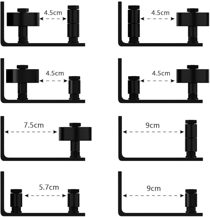 WINSOON Sliding Barn Door Floor Guide Wall Mounted Hardware for Flush Bottom Adjustable Stay Rollers, Set of 2,8 Setup Options, Smooth Wheels Fit Most Closet Pocket Doors, Black