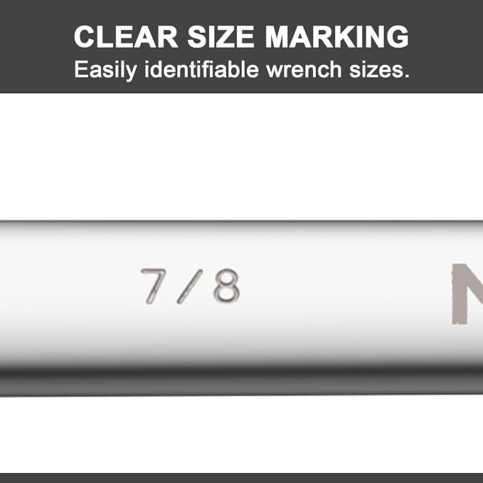 MAXPOWER 7/8 Inch Combination Wrench, Industrial Grade Spanners with 12 Point Box End, Durable Chrome Vanadium Steel with Off Corners Design, 15 Degree Offset - SAE
