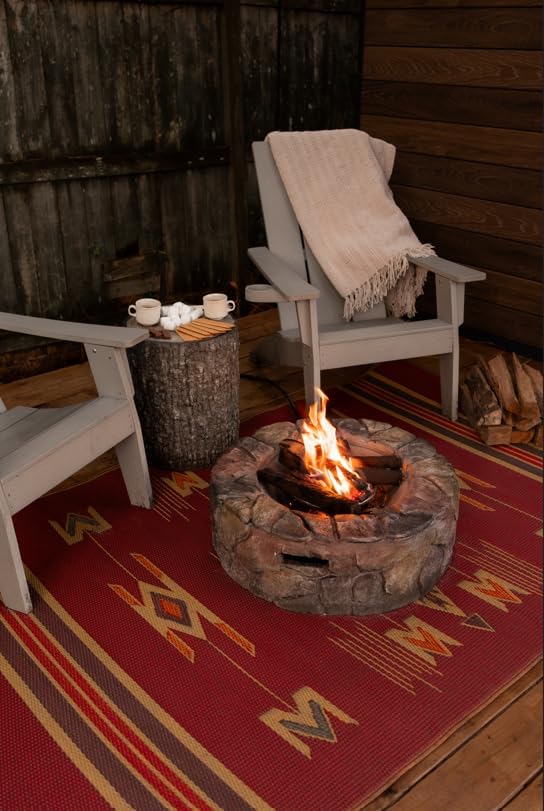 Mad Mats Traditional Outdoor Rug, Reversible Plastic Mat (5' x 8', Navajo - Dark Red)