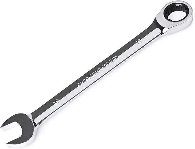 Egofine 19mm Ratcheting Combination Wrench Metric, Industrial Grade Gear Spanner with 12-Point Design, 72-Tooth Ratchet, Chrome Vanadium Steel