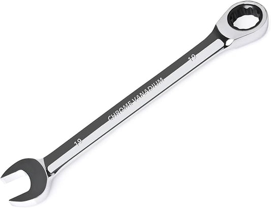 Egofine 19mm Ratcheting Combination Wrench Metric, Industrial Grade Gear Spanner with 12-Point Design, 72-Tooth Ratchet, Chrome Vanadium Steel