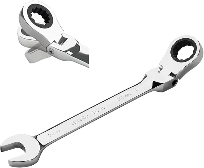 Jetech 22mm Ratchet Wrench Flex Head: Box End Wrench 12Pt| Metric Ratcheting Combination Chrome Vanadium,Forged, Extra Durability