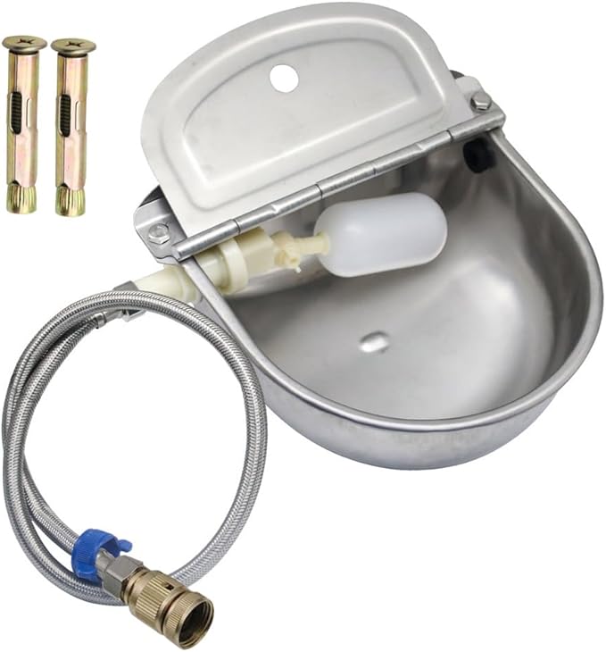 Stainless Steel Automatic Waterer Bowl Farm Livestock Pet Auto-Watering for Dog Cattle Horse Float Valve Sheep Goat with Float Water Valve Pipe and 3/4''Adaptor