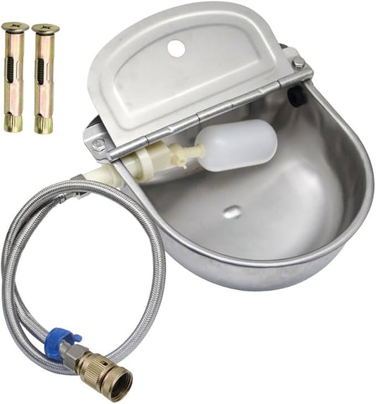 Stainless Steel Automatic Waterer Bowl Farm Livestock Pet Auto-Watering for Dog Cattle Horse Float Valve Sheep Goat with Float Water Valve Pipe and 3/4''Adaptor