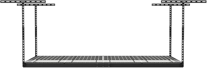 MonsterRax Overhead Garage Storage Rack - 4 x 8 Ceiling Racks for Garage Shelving, Organization, Adjustable Hanging Storage, Grey, 12"- 21" Height Adjustment