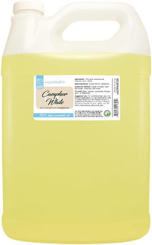 Camphor White Essential Oil - 128 fl oz (1 Gallon) Plastic Bottle w/Cap - 100% Pure Essential Oil by GreenHealth