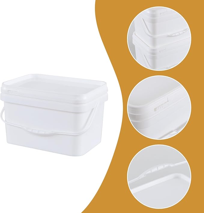 4 Packs Plastic Bucket with Airtight Lid, 3 Gallon Food Storage Bucket, White
