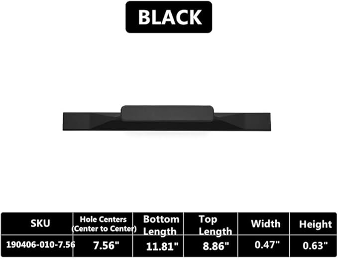 Kitchen Cabinet Pulls - Black Cabinet Handles - 5 Pack Long Cabinet Hardware for Drawers Dresser Furniture Pulls (7.56 inches Hole Center -11.81 inches Length)