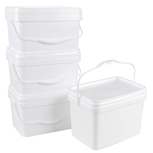 Zopnny 4 Pcs 2.6 Gallon Plastic Bucket with Lid, Food Grade Bucket 10L Utility Industrial Pail with Handle (White)