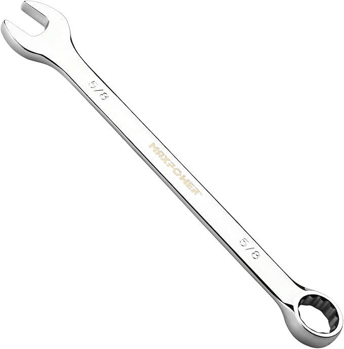MAXPOWER 5/8 Inch Combination Wrench Set, Professional Open and Box End Spanners with Mirror Finish, Made with Forged and Heat-Treated Cr-V Steel, 12-Point Design