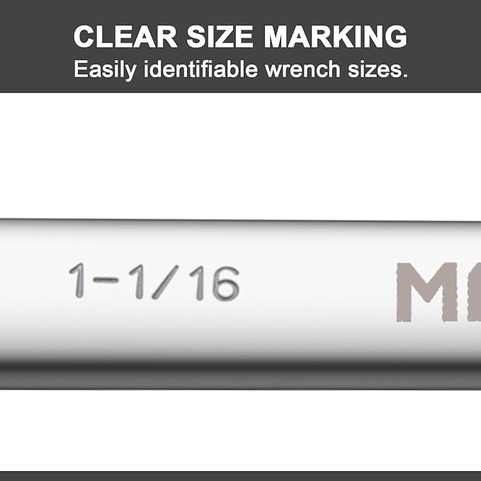 MAXPOWER 1-1/16 Inch Combination Wrench, Industrial Grade Spanners with 12 Point Box End, Durable Chrome Vanadium Steel with Off Corners Design, 15 Degree Offset - SAE