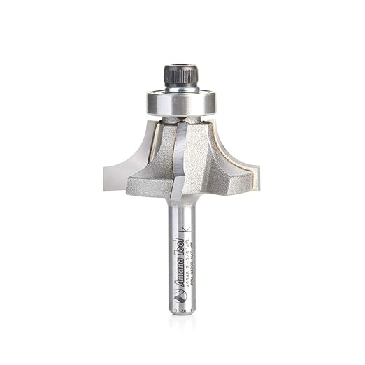 Amana Tool 49548 Carbide Tipped 4 Flute Corner Rounding/Beading 3/8 R x 1-3/8 D x 5/8 CH x 1/4 Inch SHK w/Lower Ball Bearing Router Bit