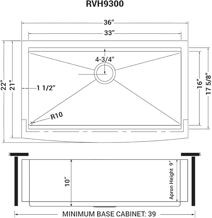 Ruvati 36-inch Rounded Corners Apron-front Workstation Farmhouse Kitchen Sink - 16 Gauge Stainless Steel Kitchen Sink Single Bowl with Brushed Finish hides scratches - RVH9300
