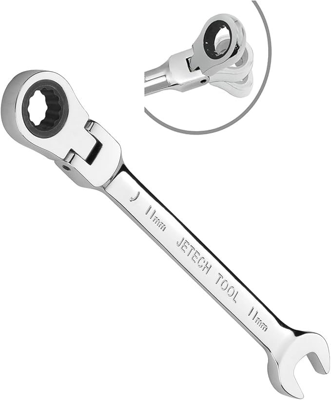 Jetech 11mm Ratchet Wrench Flex Head: Box End Wrench 12Pt| Metric Ratcheting Combination Chrome Vanadium,Forged, Extra Durability