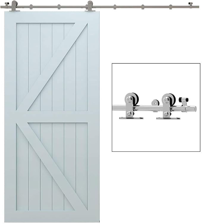 TSMST 10FT Sliding Barn Door Hardware Kit, Top Mount Stainless Steel Heavy Duty Sturdy Barn Door Track for Single Wood Door, Slide Smoothly Quietly (T Style)