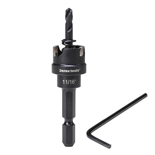 Tungsten Carbide Tipped Quick Change Hole Cutter, 11/16 inch TCT Hole Saw, Oxided Coating with 5mm Hole Depth Heavy Duty, for Stainless Steel, Mild Steel, Iron, Copper, Brass, Plastic