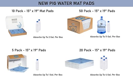 PIG Water Absorbent Mat | Reusable | 10 Pack | 15" W x 19" L | Blue and Black | PM50479