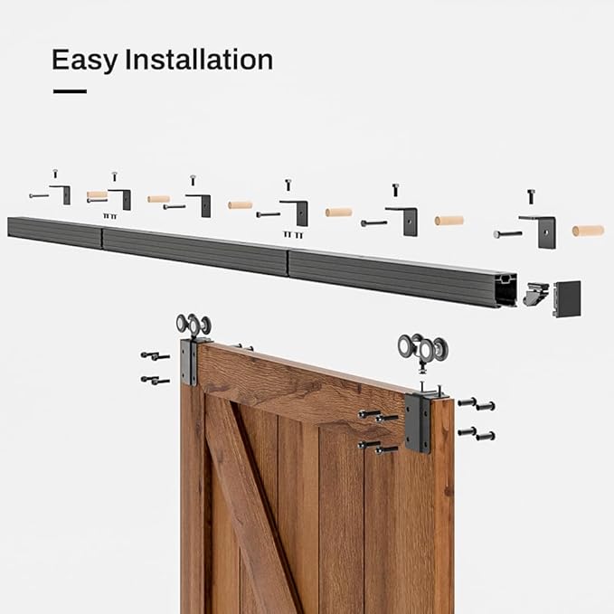 79.2"/6.6FT Box Rail Hardware Heavy Duty Sliding Barn Door Track, Aluminium Alloy Wall Mount Kit for Single Door, Smoothly and Quietly Easy to Install (No Door), HMD-P66SKB