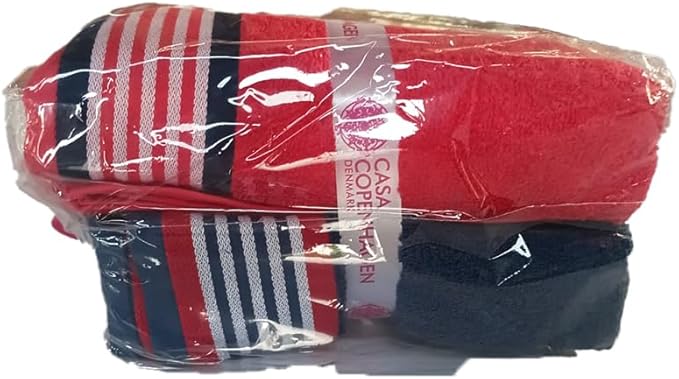 CASA COPENHAGEN He & She 6 Pieces Towel Set- American Blue + Red, 550 GSM 2 Bath Towel 2 Hand Towel 2 Washcloth, Designed in Denmark Made of Soft Egyptian Cotton for Bathroom, Kitchen & Shower