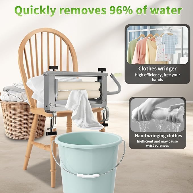 Upgraded Heavy Duty Clothes Wringer, Laundry Wringer for Chamois Cloth, Sponge, Dual Knob Design for Easier Operation