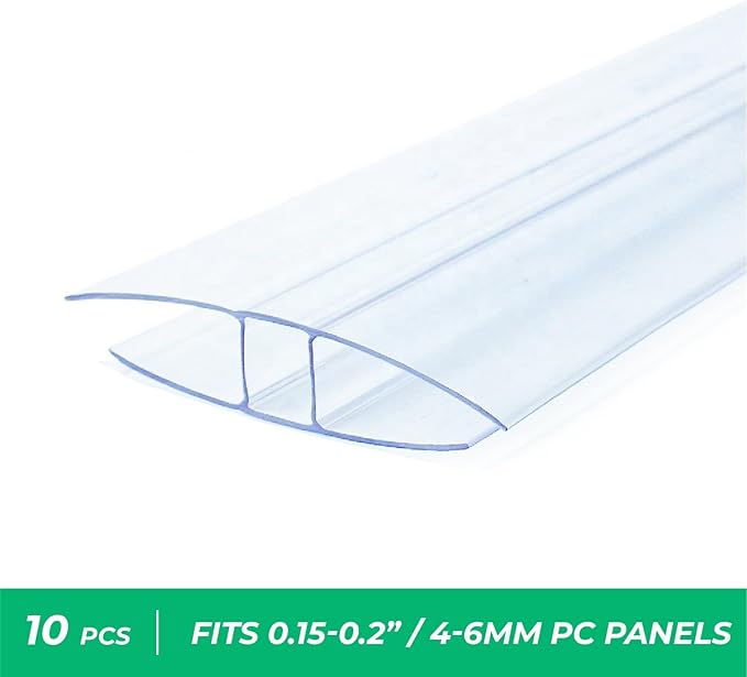 Polycarbonate Greenhouse Panels (H Connectors) - 0.2" Thick, Fit 6mm or 4mm Twin-Wall Polycarbonate Panels, Join 2 Pieces of Panels Together, 4-Foot Length, 10 Pieces (H Connectors 6mm, 4ft)