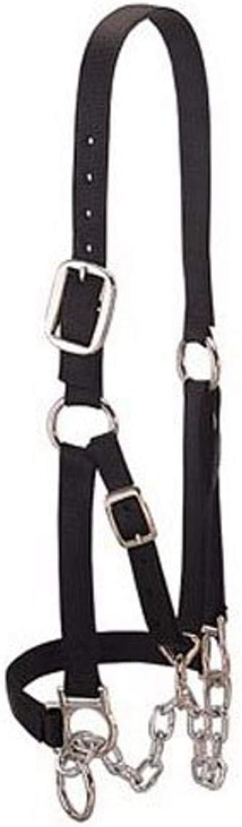Weaver Livestock Heavy-Duty Restraint Nylon Cattle Halter, Adjustable, Modern Style Cow Calf Halter, Livestock Handling Equipment for Showing, Black