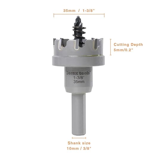 Tungsten Carbide Tipped Hole Cutter,1-3/8 inch TCT Hole Saw with 5mm Hole Depth Heavy Duty for Stainless Steel, Mild Steel, Iron, Copper, Brass, Plastic