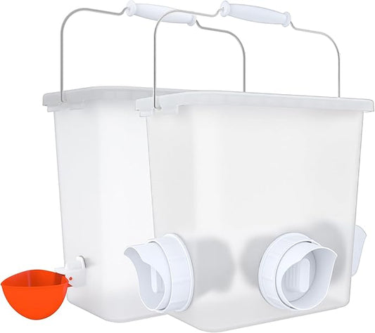 Automatic Chicken Feeder and Waterer Set Chicken Feed Bucket with 3 Feeders Ports Poultry Waterer Water Cups