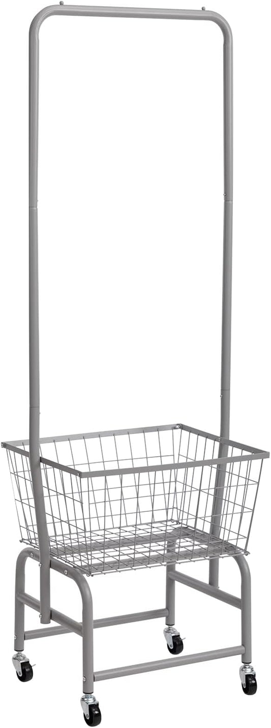ALIMORDEN Laundry Cart with Clothes Rack, Rolling Laundry Butler with Wire Storage Rack，Grey
