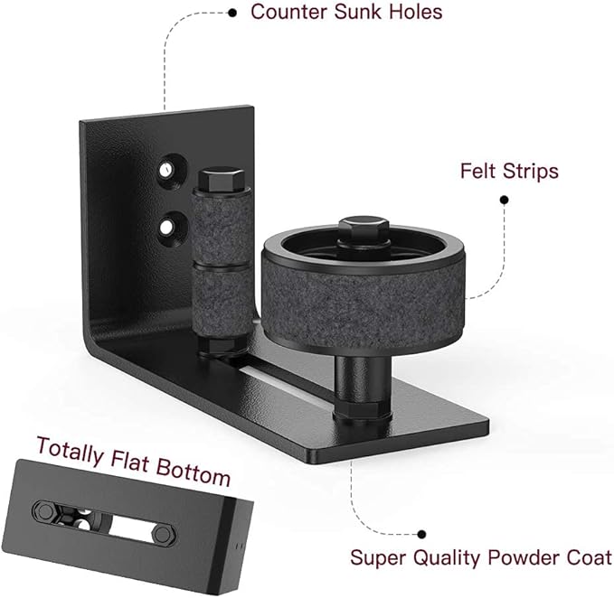 SKYSEN 2 Pack Barn Door Floor Guide Wall Mount Stay Roller,8 Setup Options, Flush Bottom,Black Powder Coated,Felt Strip, Countersunk Holes for Barn Door(706-2 Pack)
