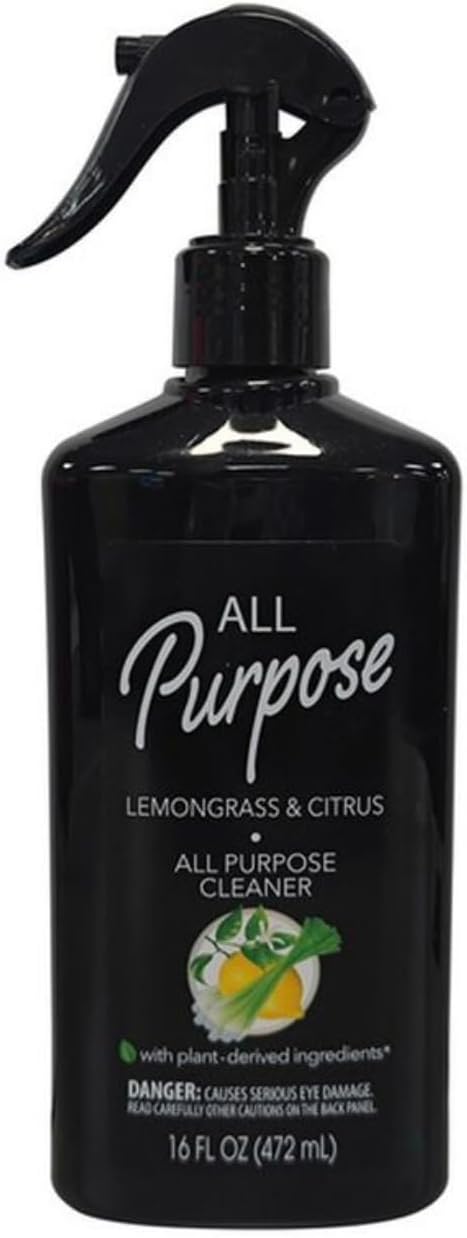 ALL PURPOSE NATURAL PLANTA-Based All Purpose Cleaner, Lemongrass & Citrus Scent, Black Spray Bottle, 16 Fl Oz