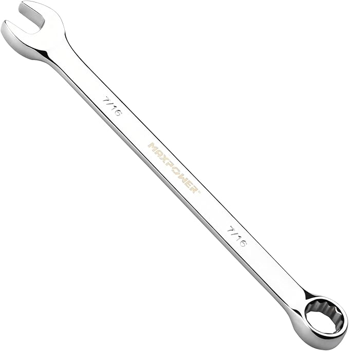 MAXPOWER 7/16 Inch Combination Wrench Set, Professional Open and Box End Spanners with Mirror Finish, Made with Forged and Heat-Treated Cr-V Steel, 12-Point Design